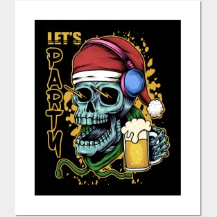 Christmas Skull with beer Posters and Art